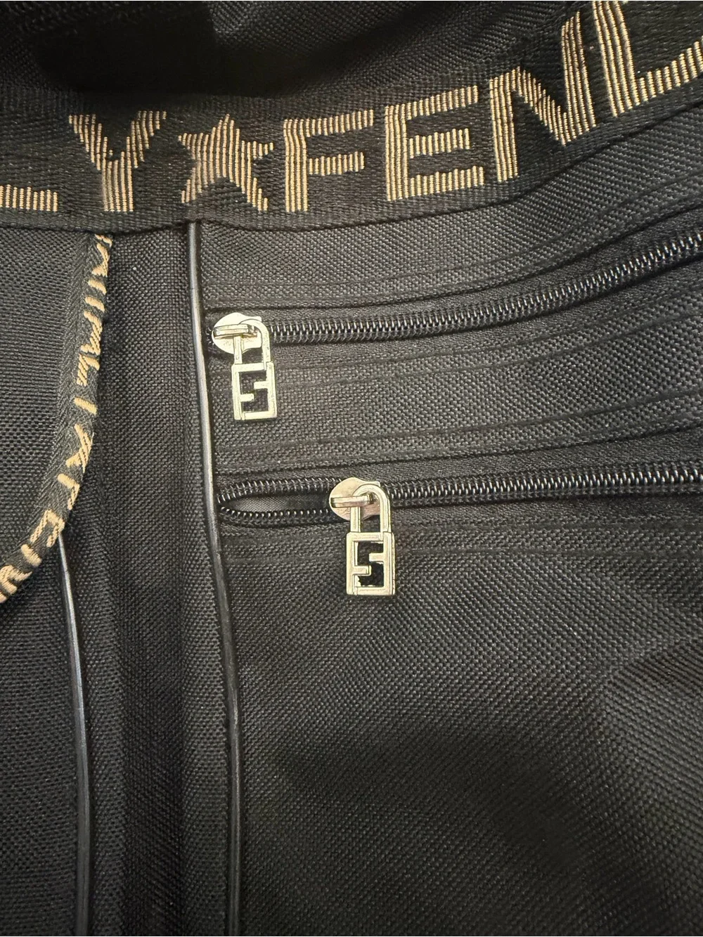 Fendi Black Duffel with Branded Gold-Tone Strap